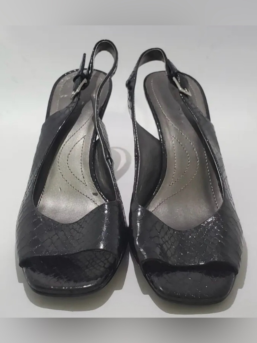 Women's Tahari "Robin" Snake Skin Style Open Toe High Heels Pumps Size 8M Black